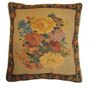 Vintage Tapestry Floral Design Multicolor  18×18 Decorative Pillow With Zipper